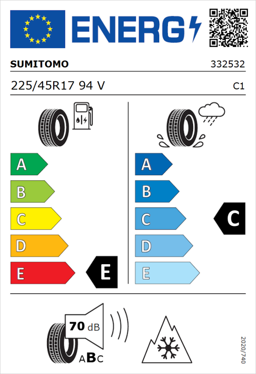 Tyre Label for Sumitomo WT200 225/45R17 94V
