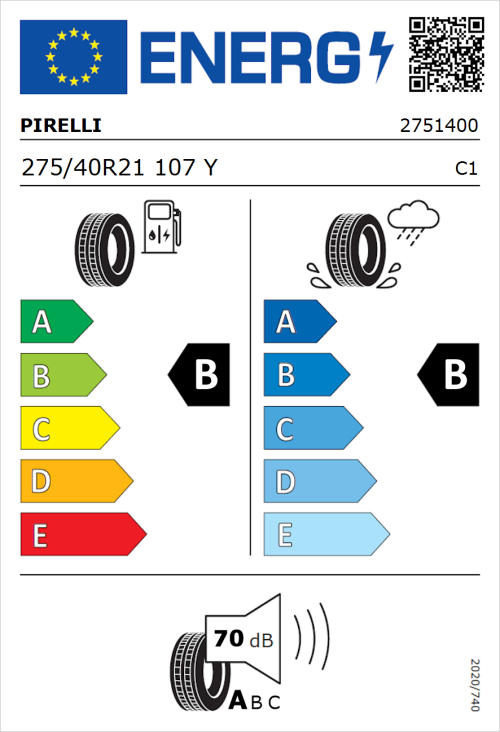 Tyre Label for Pirelli P ZERO Run Flat 275/40R21 107Y
