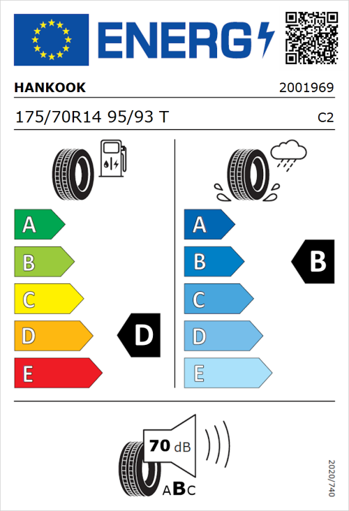 Tyre Label for Hankook Vantra LT RA18 175/70R14 95/93T