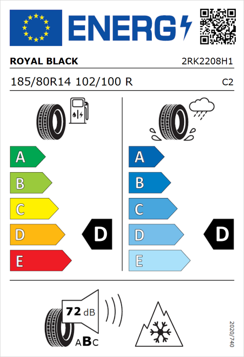 Tyre Label for Royal Black Winter Van 185/80R14 102/100R