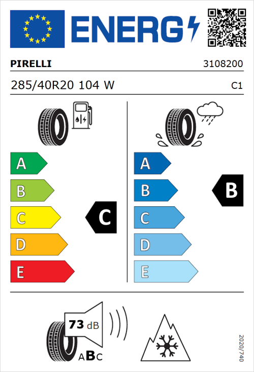 Tyre Label for Pirelli Scorpion Winter 285/40R20 104W