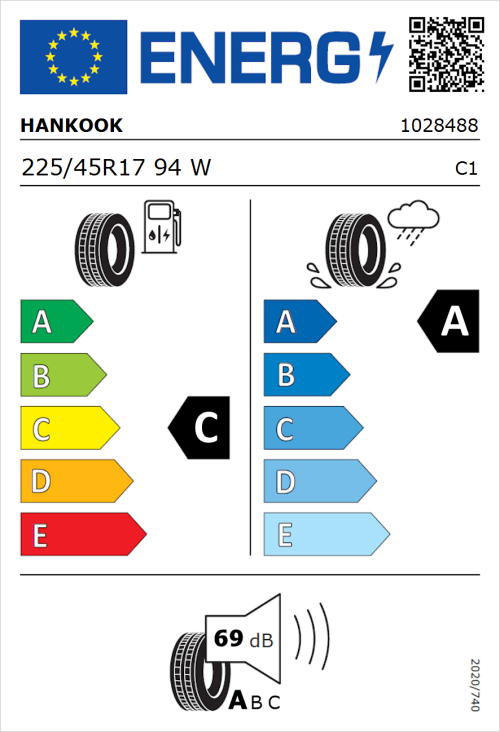 Tyre Label for Hankook Ventus Prime 4 (K135) 225/45R17 94W