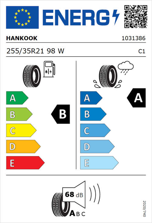 Tyre Label for Hankook ION evo SUV (IK01A) 255/35R21 98W