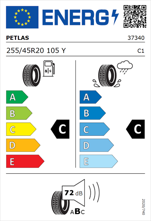 Tyre Label for Petlas Explero PT431 H/T 255/45R20 105Y