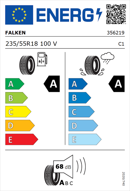 Tyre Label for Falken Azenis FK520 235/55R18 100V