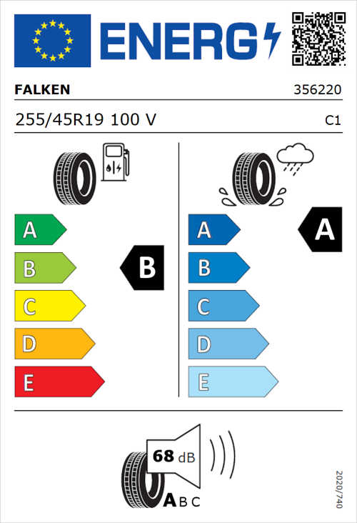 Tyre Label for Falken Azenis FK520 255/45R19 100V
