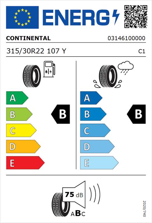 Tyre Label for Continental PremiumContact 6 315/30R22 107Y