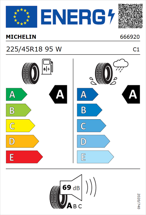 Tyre Label for Michelin Primacy 5 Energy 225/45R18 95W