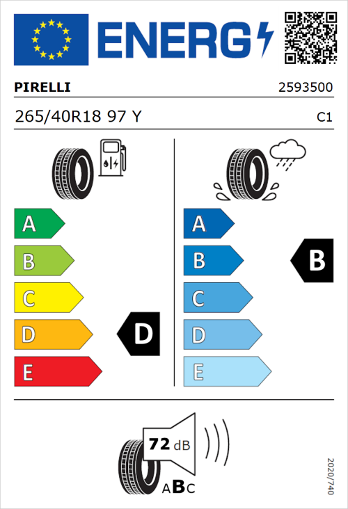 Tyre Label for Pirelli P Zero Asimmetrico 265/40R18 97Y
